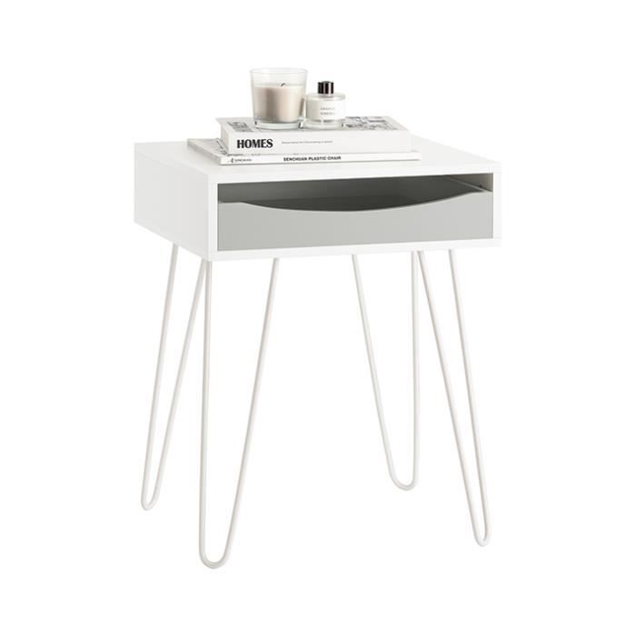 sobuy table de chevet fbt82-w table de nuit avec 1 tiroir - 4 pieds – blanc 43x38x51cm