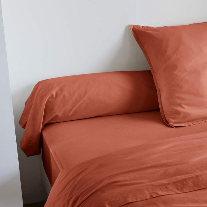 Taie de traversin coton lavé - SOMEO Terracotta 90 cm - Rouge terracotta - Someo