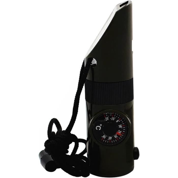 Sifflet De Survie Clenp 3-en-1 – Boussole, Thermomètre, Acrylique, Mini, Avec Cordon Noir, Pour Randonnée Et Camping