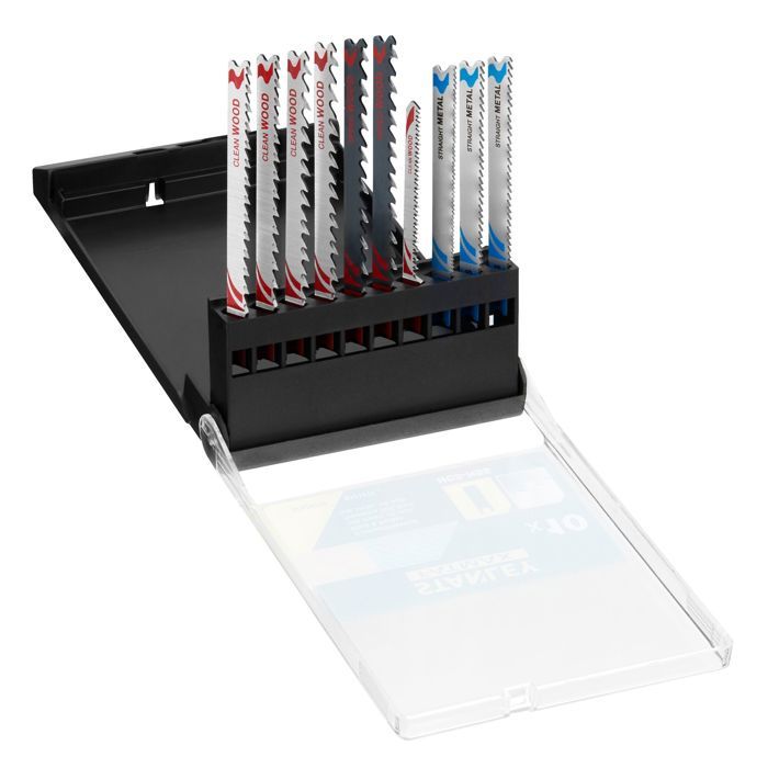 Stanley Coffret de 10 lames de scie sauteuse : 7 lames bois HCS et 3 lames métal HSS. Attache en U STA29230 XJ