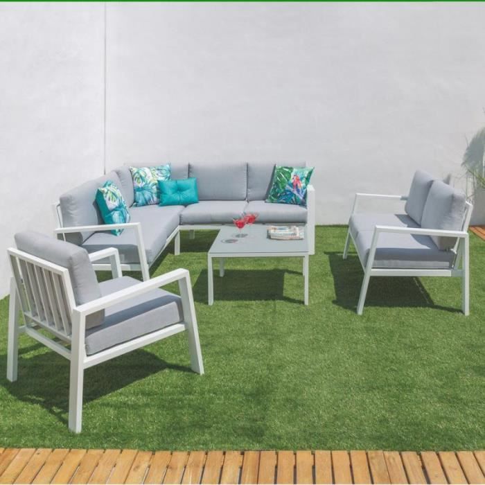 canape 2 places d exterieur aluminium blanc gris vado l 133 x l 75 x h 74 cdiscount jardin