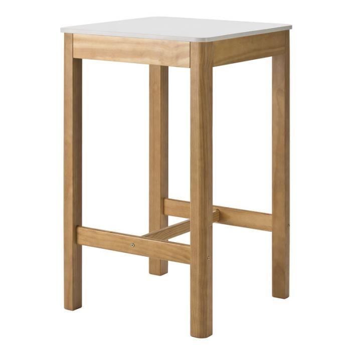 Table Haute Carree Blanc Et Bois Guzman L 60 X L 60 X H 104