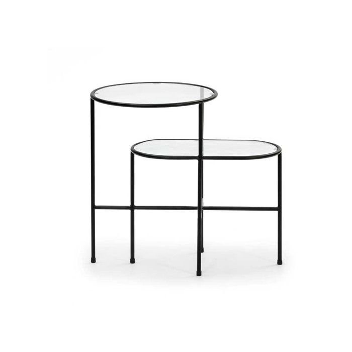 table d'appoint ovale métal noir/verre - teulat nix - l 60 x l 40 x h 35/56