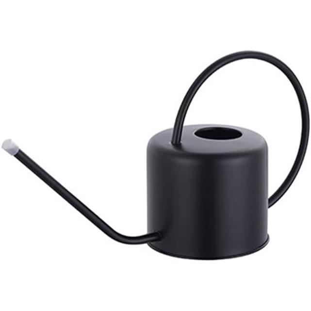 Arrosoir 1 Litre En Acier Inoxydable Noir - Bec Long, Poignée Bois, Grande Ouverture - Pour Plantes D'intérieur Et Pots