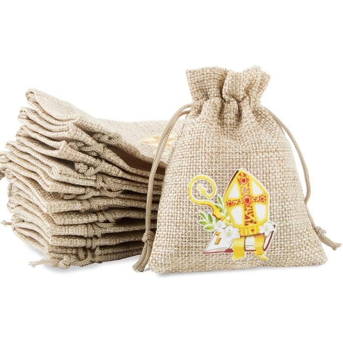 24Pcs Sachet Dragée Jute Pochette Communion Baptême 8X10Cm Toile
