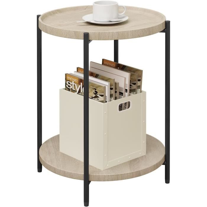 Table Basse Ronde En.casa – Avec étagère Inférieure – Design Scandinave, 80x46 Cm, Couleur Sable