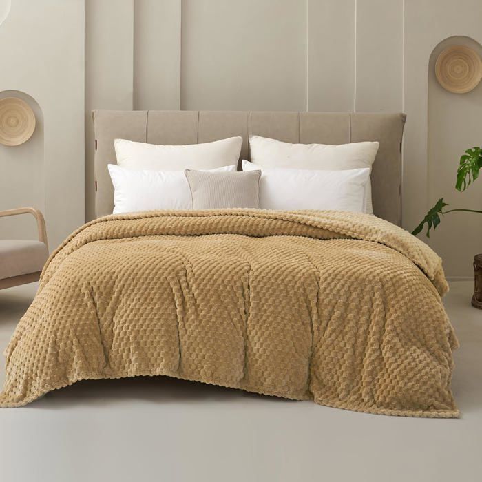 Plaid Doux Et Chaud 150x180 Cm - Couverture Toutes Saisons Pour Lit, Canapé, Voyage - Couleur Orange