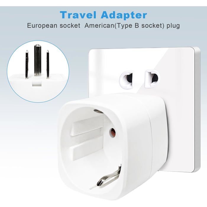 Adaptateur De Voyage USA/Canada – 1 Prise AC + 2 USB + 1 USB-C, 20W Charge Rapide (Type Europe Vers Type B) - 6