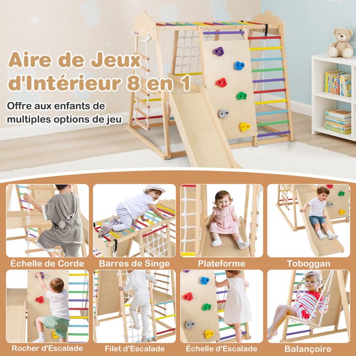 Structure d'escalade 3 en 1 LILIIN avec toboggan et échelle en bois de Structure d'escalade 3 en 1 LILIIN avec toboggan et échelle en bois de