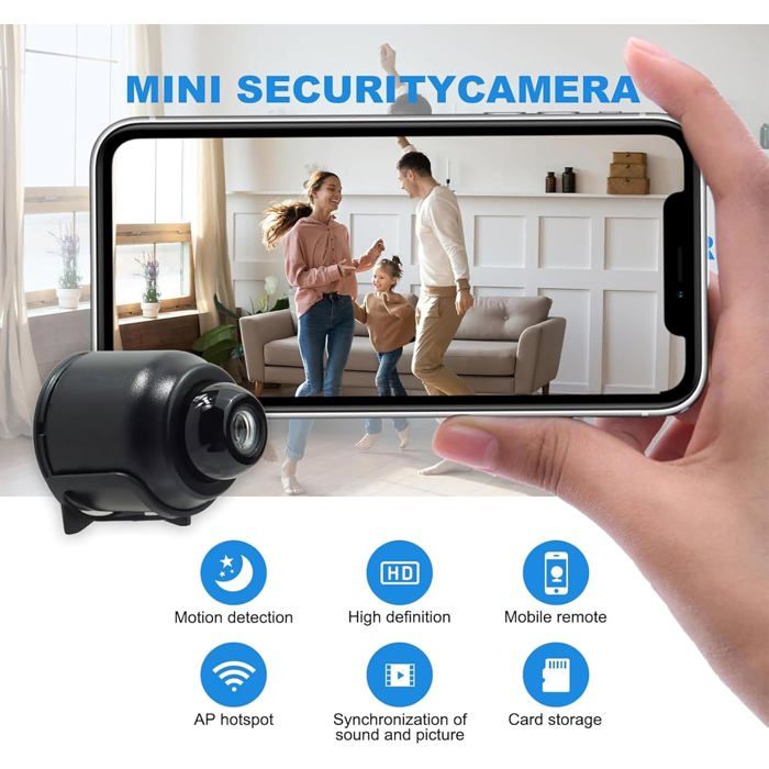 Caméra Espion Mini WiFi Sans Fil - Caméra Surveillance Portable Détection Mouvement Vision Nocturne 1080P