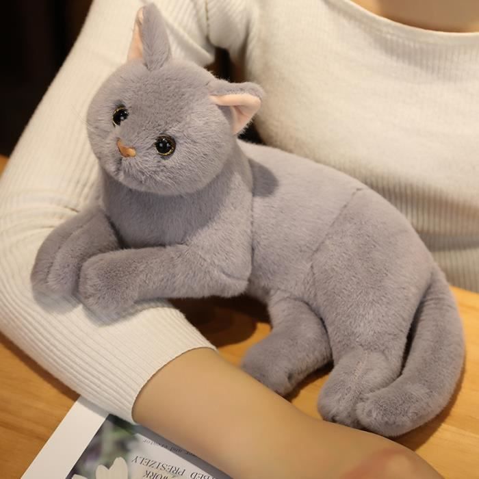 Peluche chat gris assis pour bebe