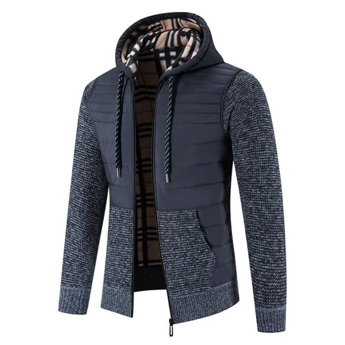 Cardigan Long Homme à Capuche Zippé - Veste Polaire épaisse - Coupe Longue Avec Poches - Pour Automne Et Hiver