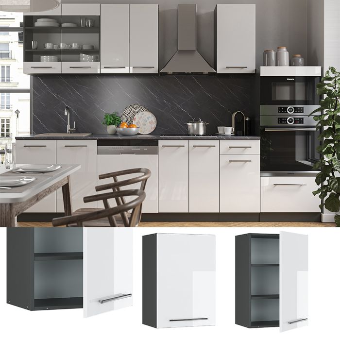 Meuble De Cuisine Vicco R-Line – élément Haut Et Bas, 40 Cm, Anthracite Ultra-brillant, Neuf