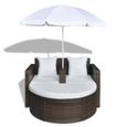 Chaise longue bain de soleil Lit de jardin avec parasol Marron Résine tressée-2