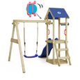 WICKEY Aire de jeux Portique bois TinyWave avec balançoire et toboggan bleu Maison enfant extérieure avec bac à sable-2