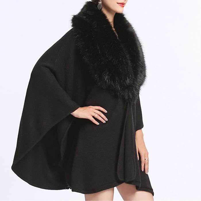 Cape manteau fourrure femme grande taille noir FJORD