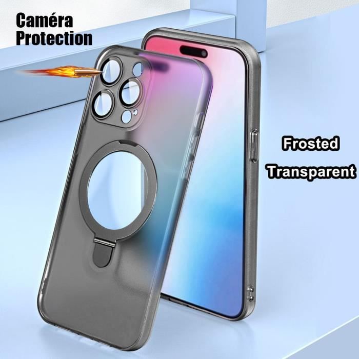 Coque pour iPhone 15 avec Cercle Magnétique et Protection Caméra, Antichoc  Rigide Transparent Contour Rose