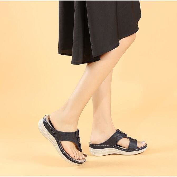 Sandales compensées femme Bleu ECELEN 2021 nouvelle mode tongs