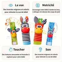 BECHS Jouet Bébé 3-9 Mois - Ensemble Hochet Poignet Et Chaussettes Sonores Renard Et Âne
