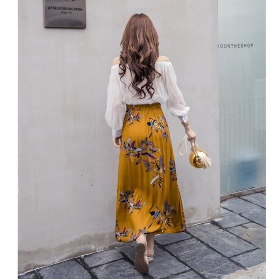 jupe longue fleurie jaune