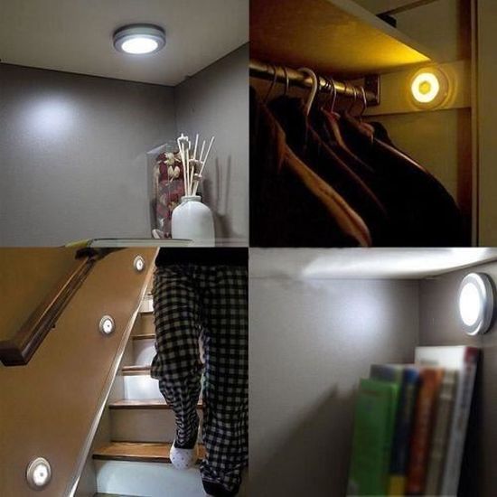 Lampe adhésive sans fil à leds autocollante spot à piles placard armoire étagère