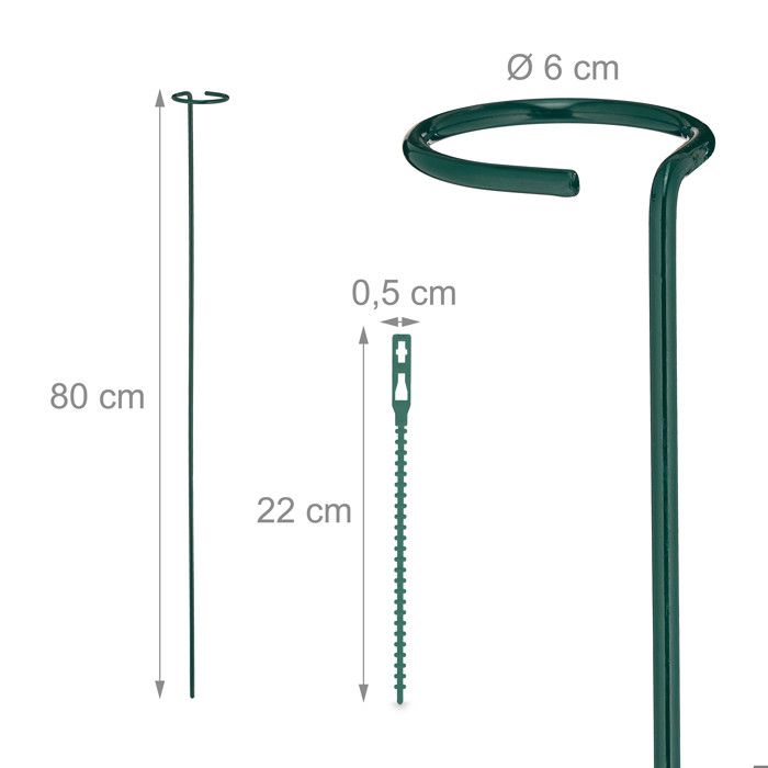 Lot De 8 Tuteurs à Tomates Relaxdays 80 Cm - Métal Vert Foncé, Support Plantes Jardin, Balcon, Potager