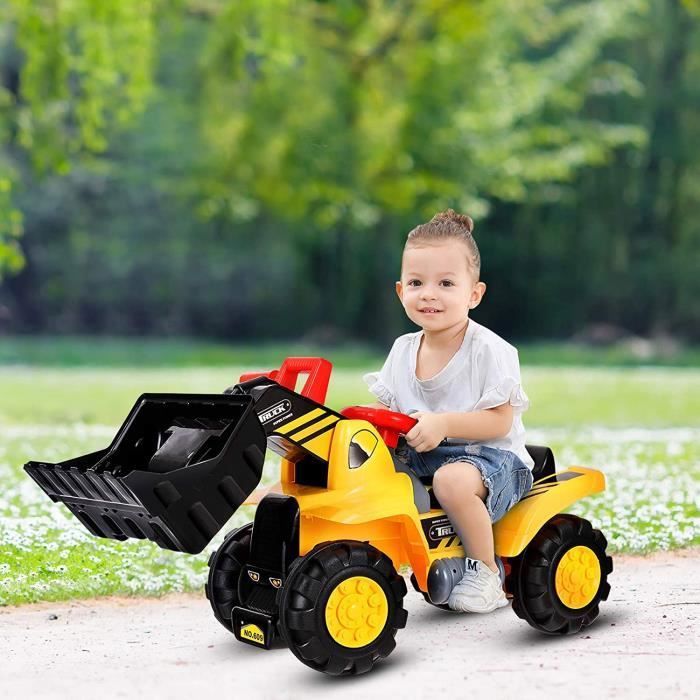 GOPLUS Bulldozer à Chevaucher Électrique Avec Casque – Pelle Mobile Manuelle, Roues Larges, Son, Pour Enfants Dès 3 Ans – Jaune