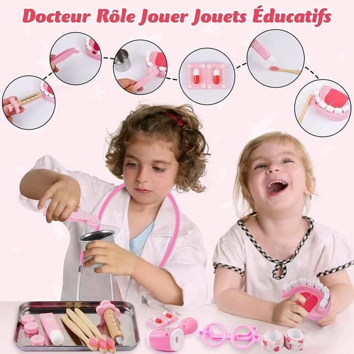 Mallette Docteur Enfant Jouet - 32 Pièces Kit du Docteur Médicale Jouet  avec Stéthoscope, Jeu d'imitation Cadeau pour Fille Garçon Enfant 3 4 5 6 7  Ans
