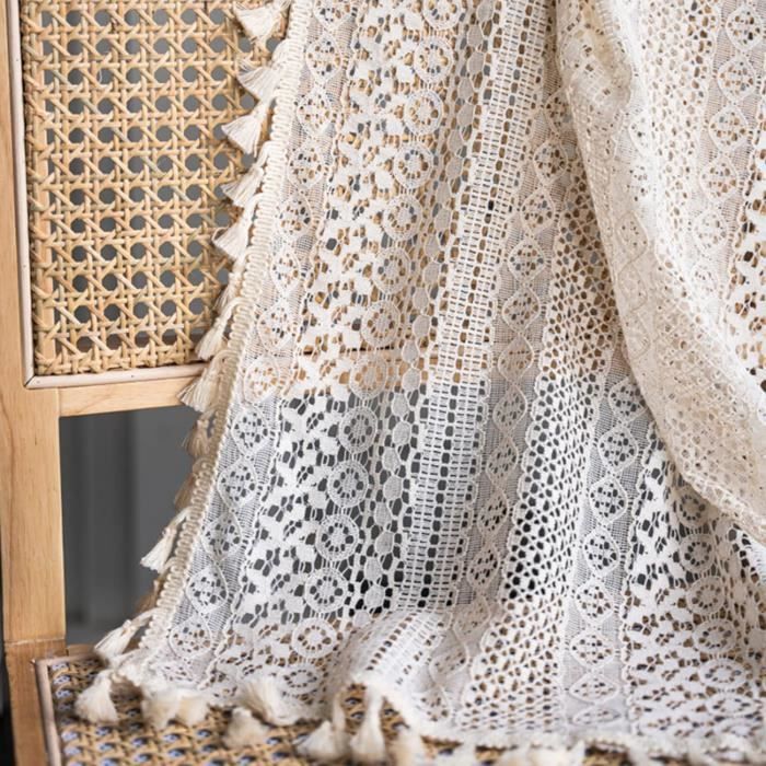 Lot De Voilage Et Rideaux Vintage En Macramé – Blanc, Style Bohème