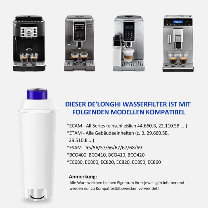 Lot de 2 filtres à eau pour machines à café Delonghi de'longhi dlsc002  Compatible avec Delongie ECAM, Esam ETAM, BCO, EC - Cdiscount Electroménager