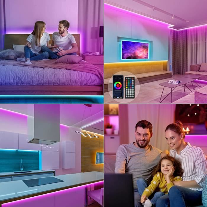 Ruban LED 30M, Bande LED Bluetooth RGB, Led Ruban Lumineuse Flexible  Multicolore avec Télécommande pour chambre, Bar, Cuisine, Mariage, Fête?15M*2?