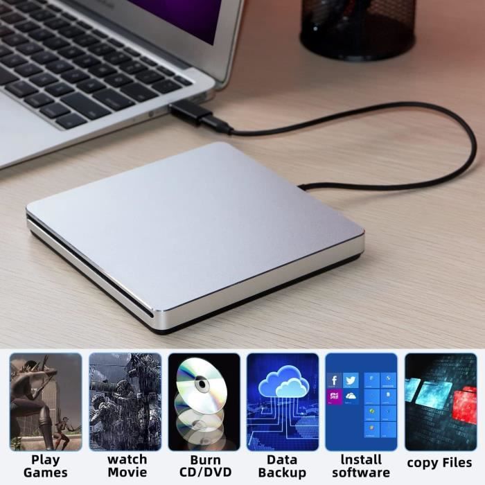 NOLYTH Lecteur DVD Externe USB 3.0 Type-C Slot-dans Lecteur Graveur CD DVD  Externe Portable Lecteur CD Externe pour PC Windows 11/10 Mac MacBook Pro  Air iMac ASUS HP : : Informatique