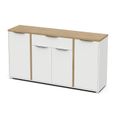 Buffet Scandinave Demeyere 3 Portes 2 Tiroirs - Blanc Mat & Chêne - 121,5x39,6x85,6cm - Fabriqué En France
