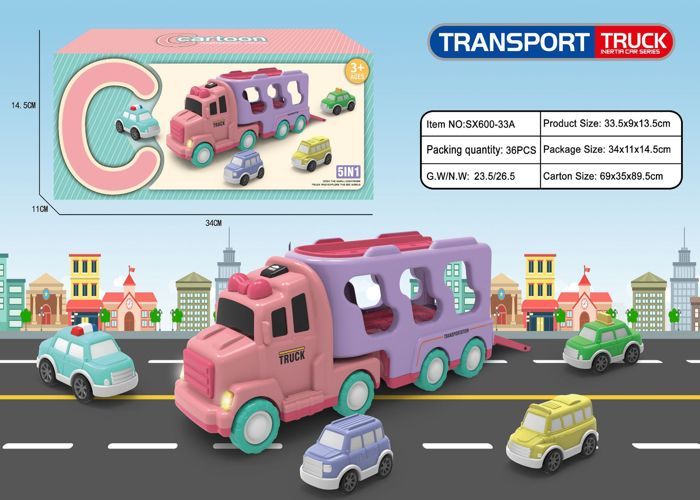 Ensemble 9 En 1 De Voitures à Friction Rose – Camion Transporteur Avec Lumière Et Son – Cadeau Petite Fille 1-3 Ans