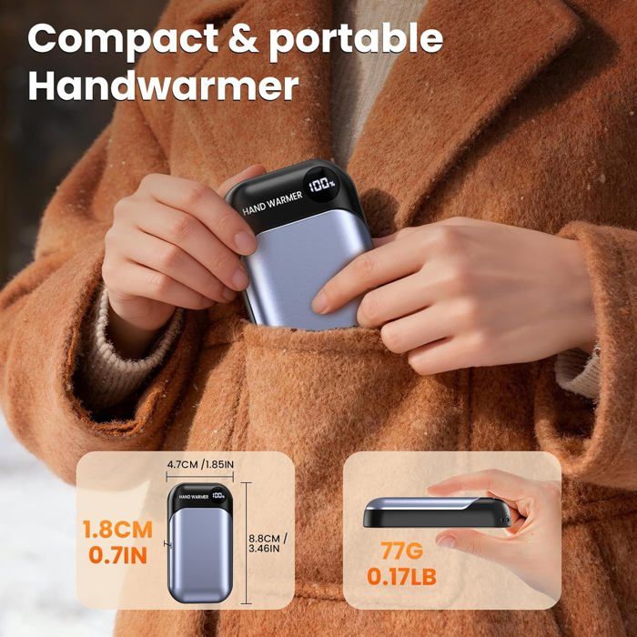 Lot De 2 Chauffe-mains Rechargeables - 6000 MAh, 3 Niveaux De Chaleur, Magnétiques - Parfait Pour Le Ski, Camping, Randonnée Hivernale