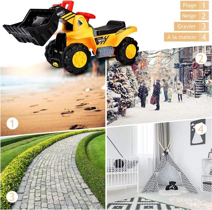 GOPLUS Bulldozer à Chevaucher Électrique Avec Casque – Pelle Mobile Manuelle, Roues Larges, Son, Pour Enfants Dès 3 Ans – Jaune