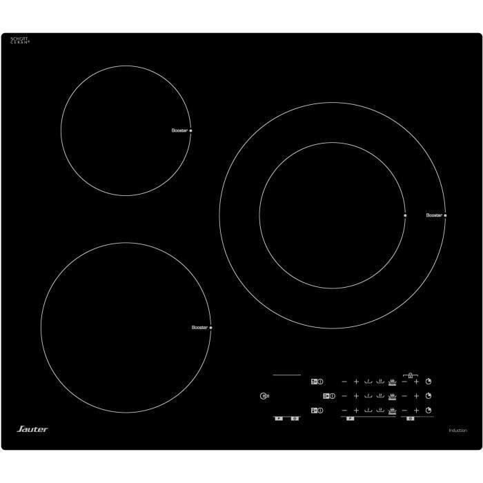 Table de cuisson induction SAUTER - 3 zones - 7200W - L60 x P52 cm - SPI5361B - Revêtement verre - Noir