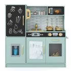 Cuisine Enfants COSTWAY 3 - 6 Ans en Bois avec Téléphone, Tableau Noir, Micro-ondes, Machine de Glaçons, 7 Accessoires Vert