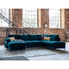 BESTMOBILIER Lilly - Canapé panoramique d'angle droit - 7 places - convertible avec coffre - en velours - Bleu canard