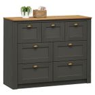 IDIMEX Commode chambre BOLTON L 110 cm en bois massif lasuré gris anthracite et brun 7 tiroirs meuble de rangement buffet