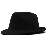54-60cm - Noir - Chapeau Fedora en laine à large bord pour homme et femme, chapeau de Cowboy classique, noir,