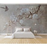 Papier Peint Panoramique Relief Branche Fleur Oiseau Papier Peint 3D Personnaliss Intiss Dcoration Murale 400x280cm