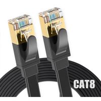 Elfcam® - Câble Ethernet Cat 8, Plat Câble Réseau LAN WAN, 30AWG, 2000Mhz 40Gbps avec Connecteurs RJ45 Haute Qualité, Noir (5M)