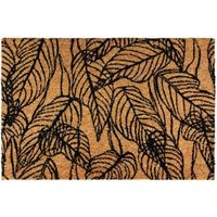 NERVURE - Tapis Paillasson en fibre de coco motif nervures de feuilles naturel et noir 60 x 40 cm