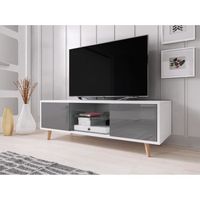 Meuble TV - VIVALDI - SWEDEN - 140 cm - blanc mat / gris brillant - style scandinave