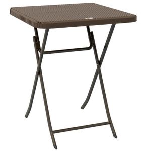 TABLE DE CAMPING Table de jardin pliante table de camping pliable dim. 60L x 60l x 71H cm acier époxy HDPE aspect rotin tressé marron