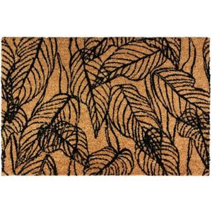 TAPIS D'ENTRÉE NERVURE - Tapis Paillasson en fibre de coco motif nervures de feuilles naturel et noir 60 x 40 cm
