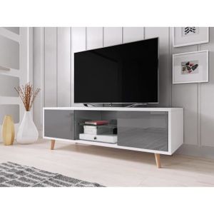 MEUBLE TV Meuble TV - VIVALDI - SWEDEN - 140 cm - blanc mat / gris brillant - style scandinave