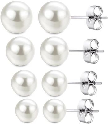 Boucles D'oreilles Crochets Argent 925 Avec Perles Nacrées 10mm - Rhodié, Neuf Avec étiquettes, Style Intemporel