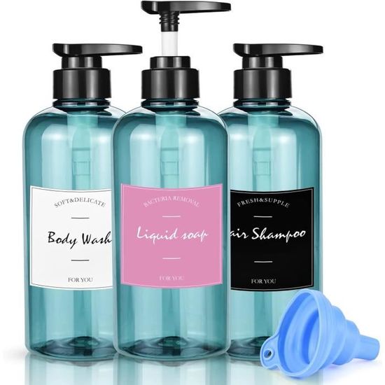 3 Flacons à Pompe 150ml Transparents - Rechargeables Pour Voyage | Shampoing, Gel Douche, Lotion